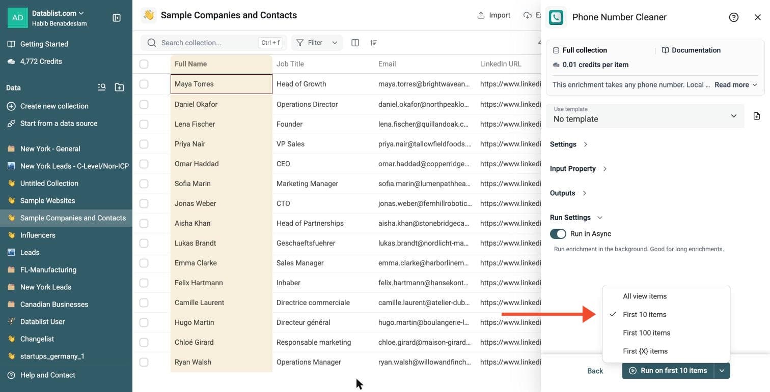 Phone Number Cleaner - Run Options