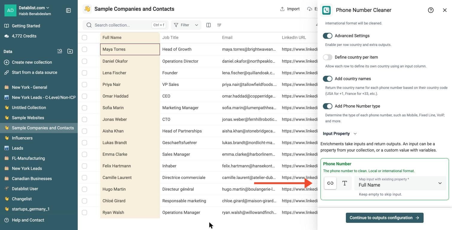 Phone Number Cleaner - Configure Your Inputs