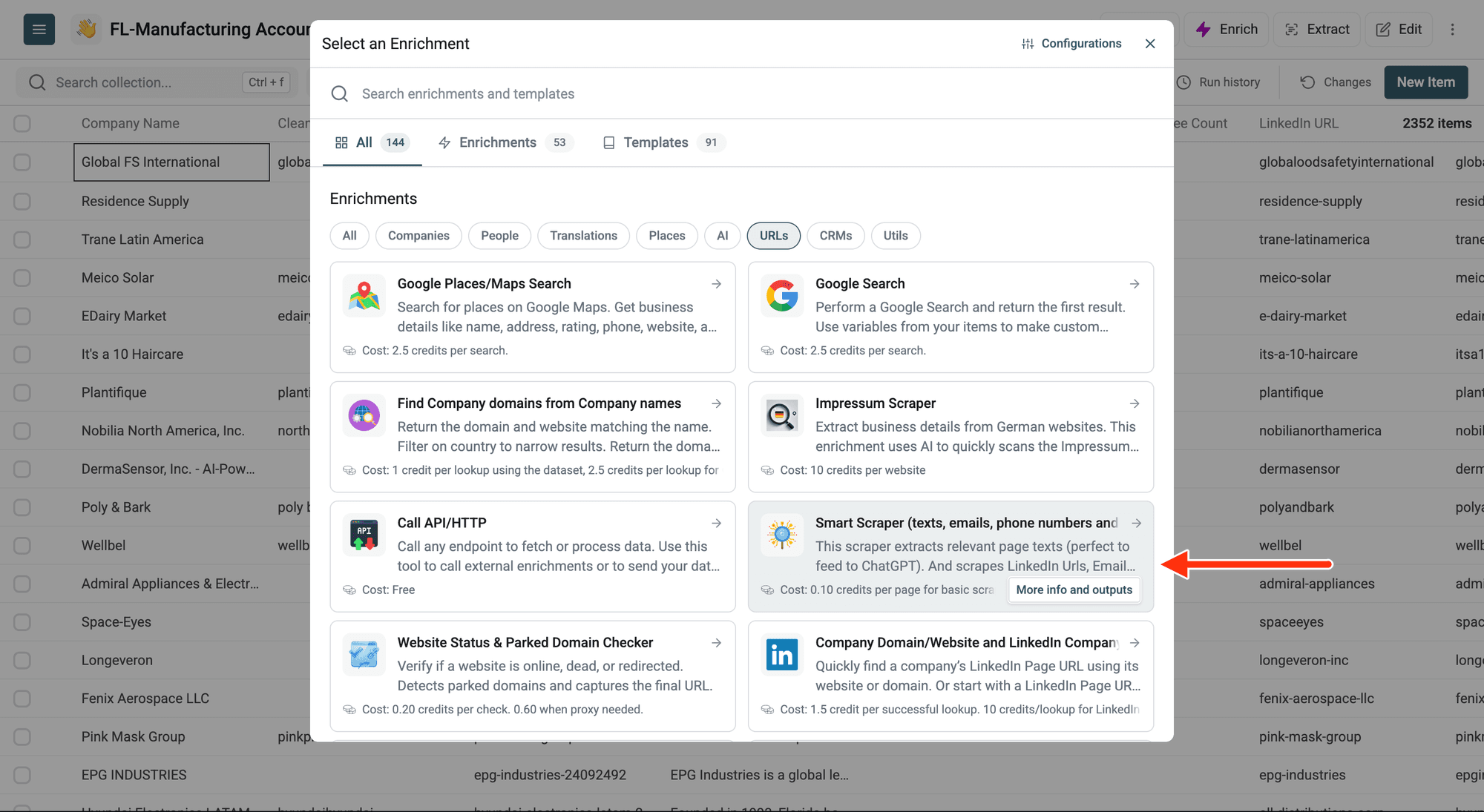 Smart Scraper - Select the Enrichment