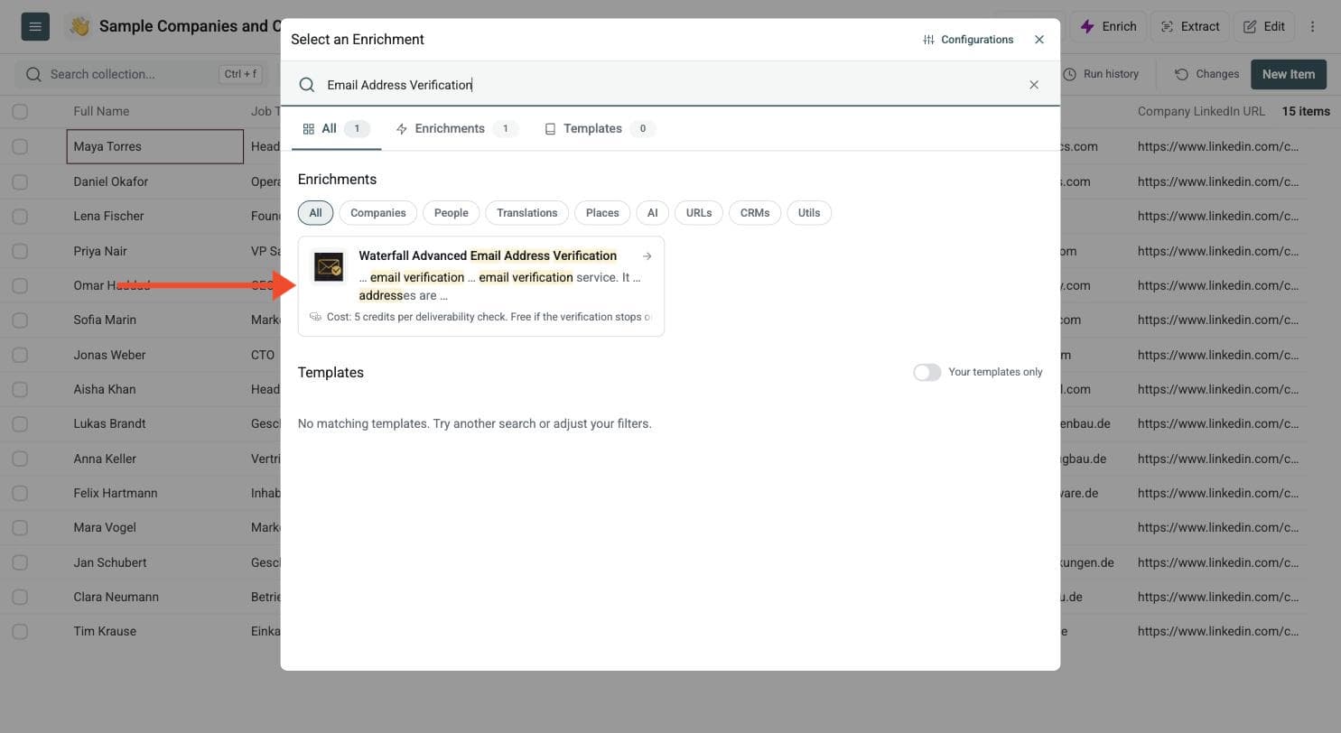 Waterfall Email Verifier - Navigate to the Enrichment