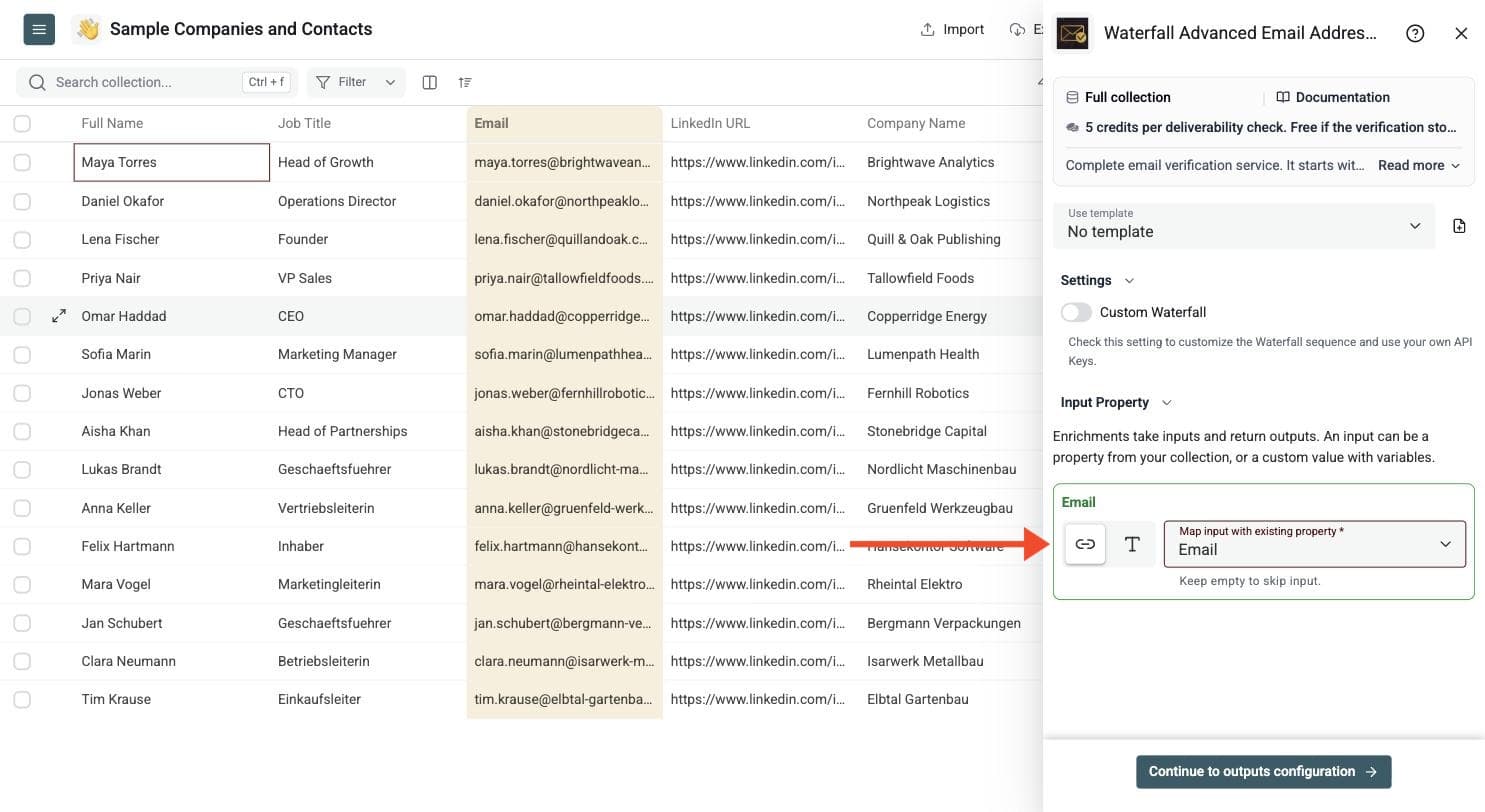 Waterfall Email Verifier - Configure Your Inputs