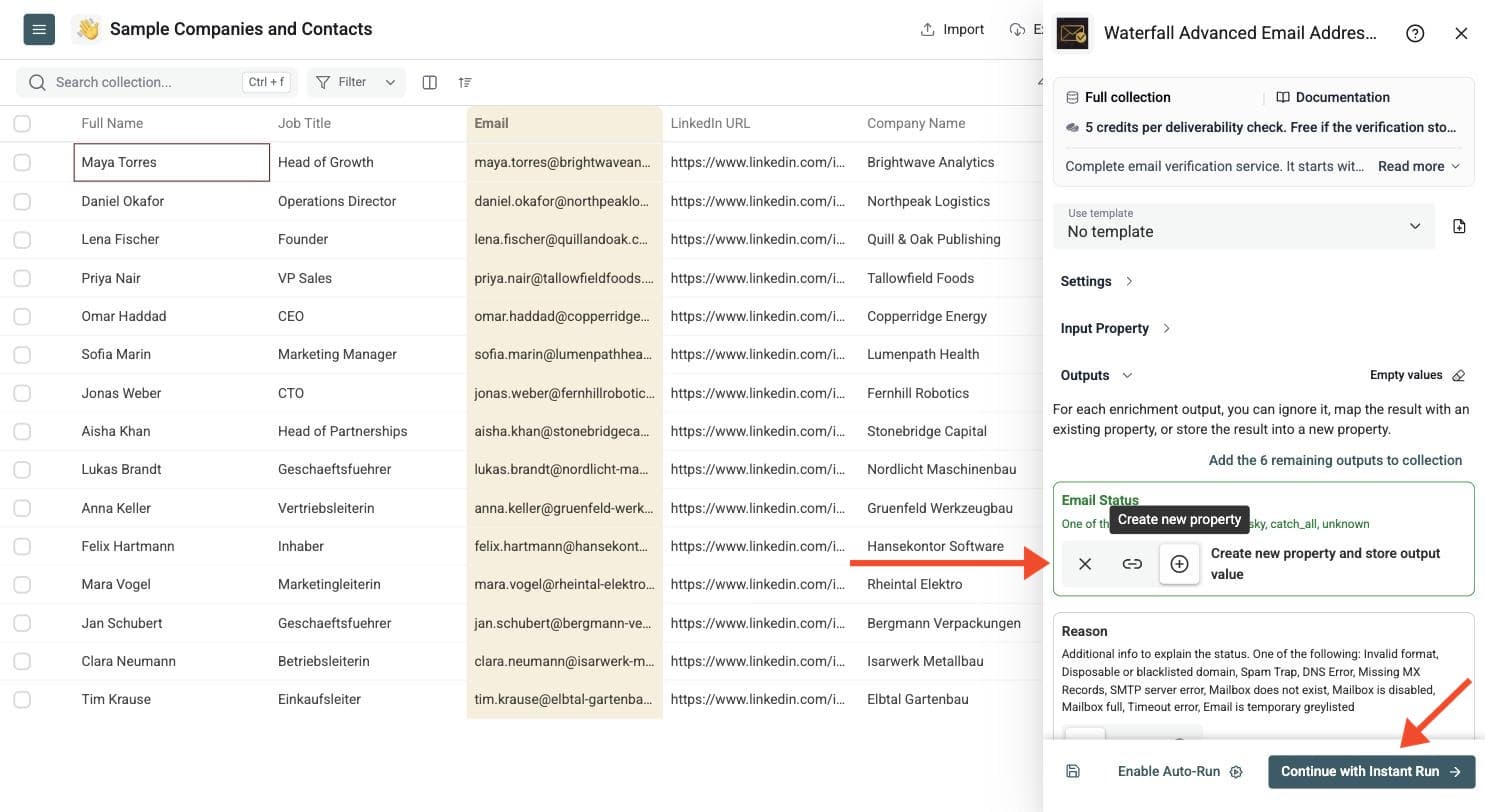 Waterfall Email Verifier - Select Outputs