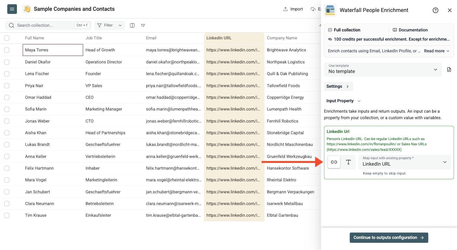 Waterfall People Enrichment - Configure Your Inputs