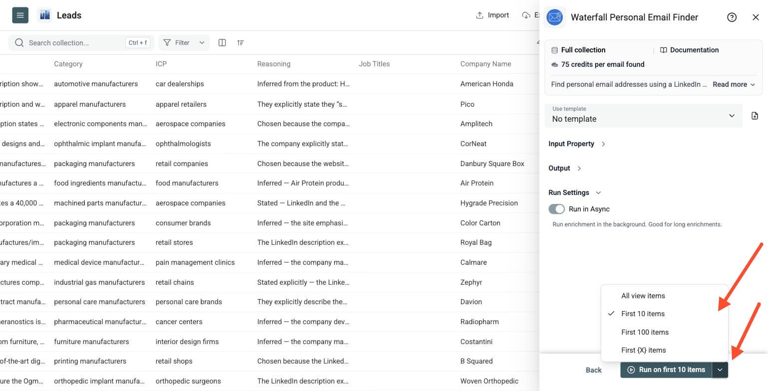 Waterfall Personal Email Finder - Run the Enrichment