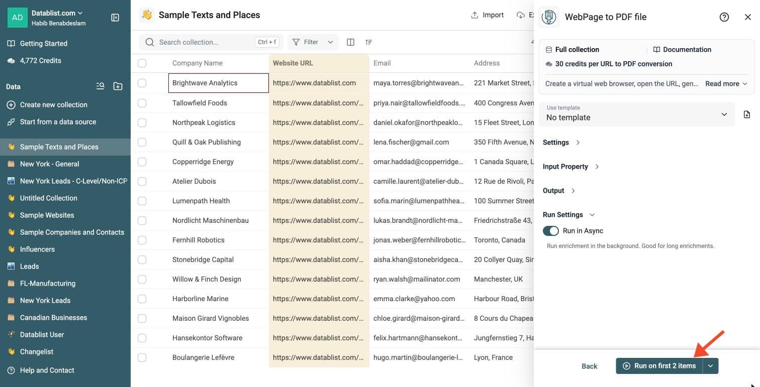 Website to PDF Tool - Run the Enrichment