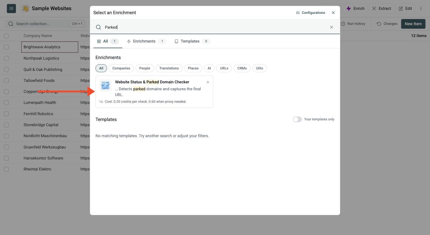 Website Status & Parked Domain Checker - Navigate to the Enrichment