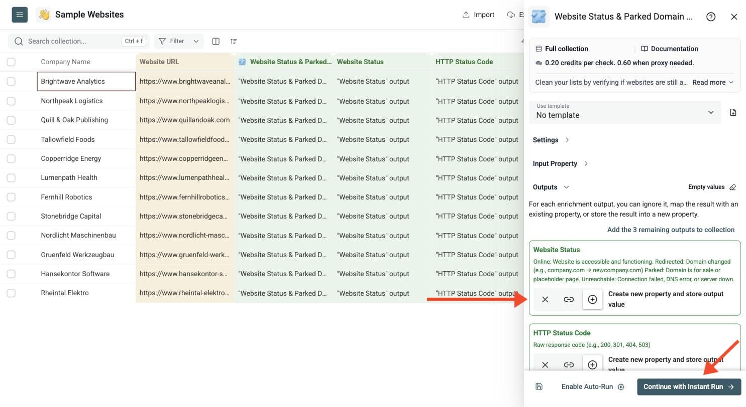 Website Status & Parked Domain Checker - Select Outputs