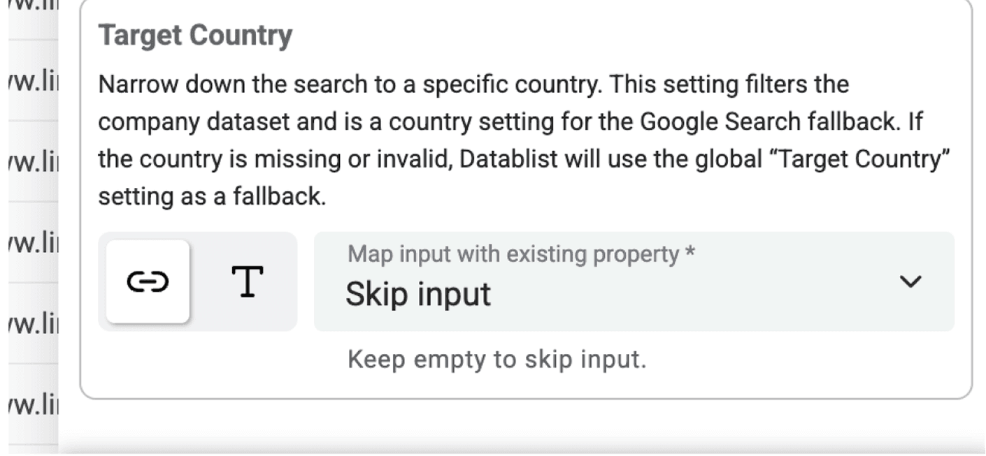 Best Tools to Find Company Domains From Company Names - Datablist's Target Country Setting