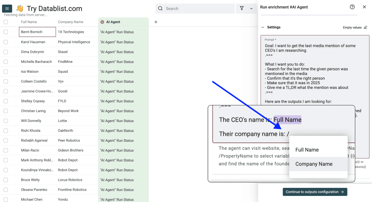 ChatGPT Search gebruiken in een spreadsheet - Prompt instellen