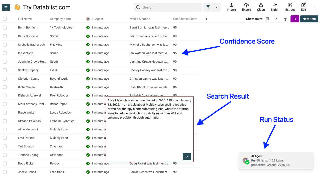 ChatGPT Search gebruiken in een spreadsheet - Resultaten