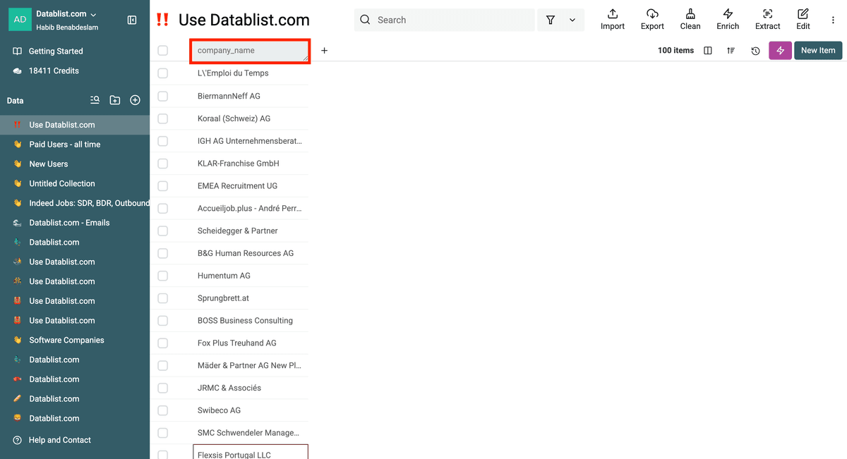A file containing unstructured and messy company names.