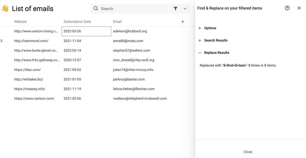 Find & Replace results