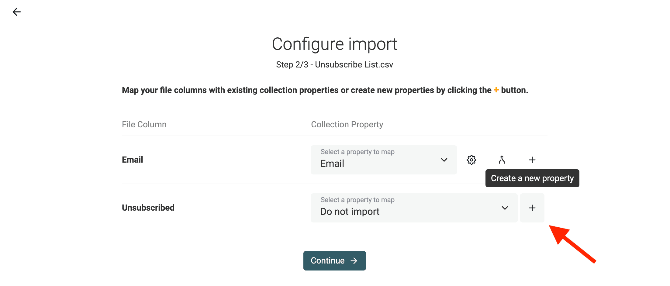 Crear una propiedad para la columna Unsubscribed