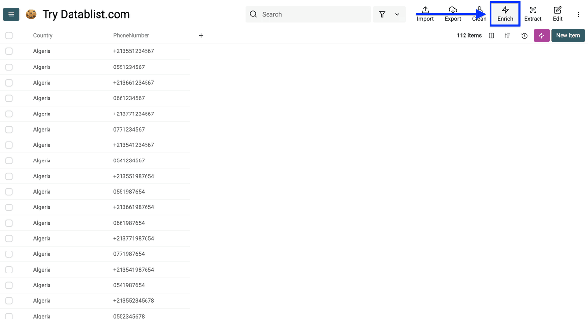 Datablist collection for formatting phone numbers