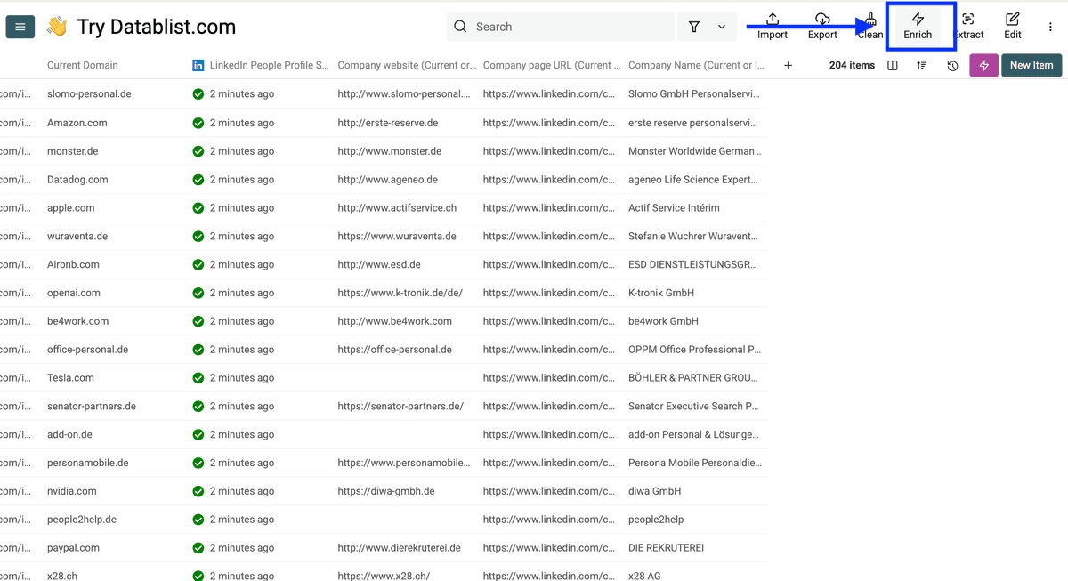 Datablist collection for finding domains