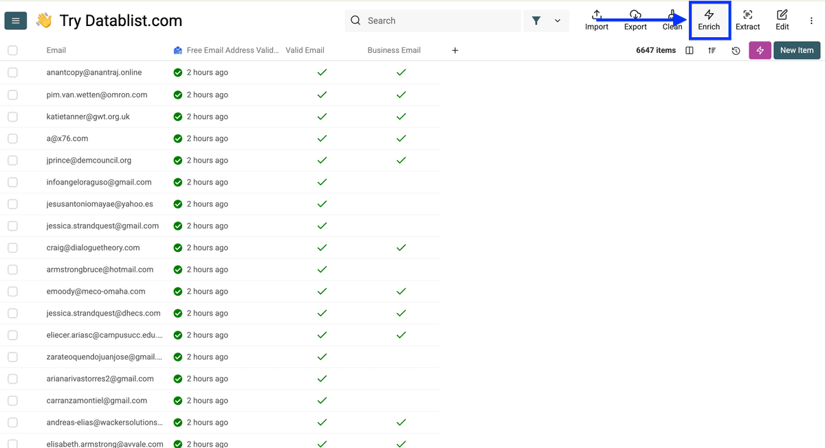 Datablist collection for verifying email addresses