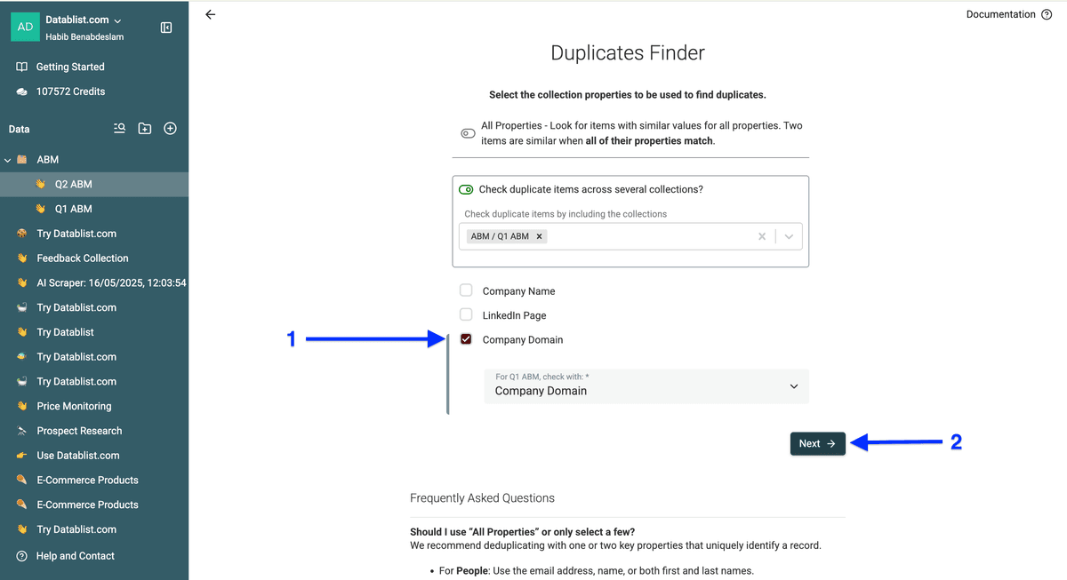 Identifier selection of multi-collection deduplication