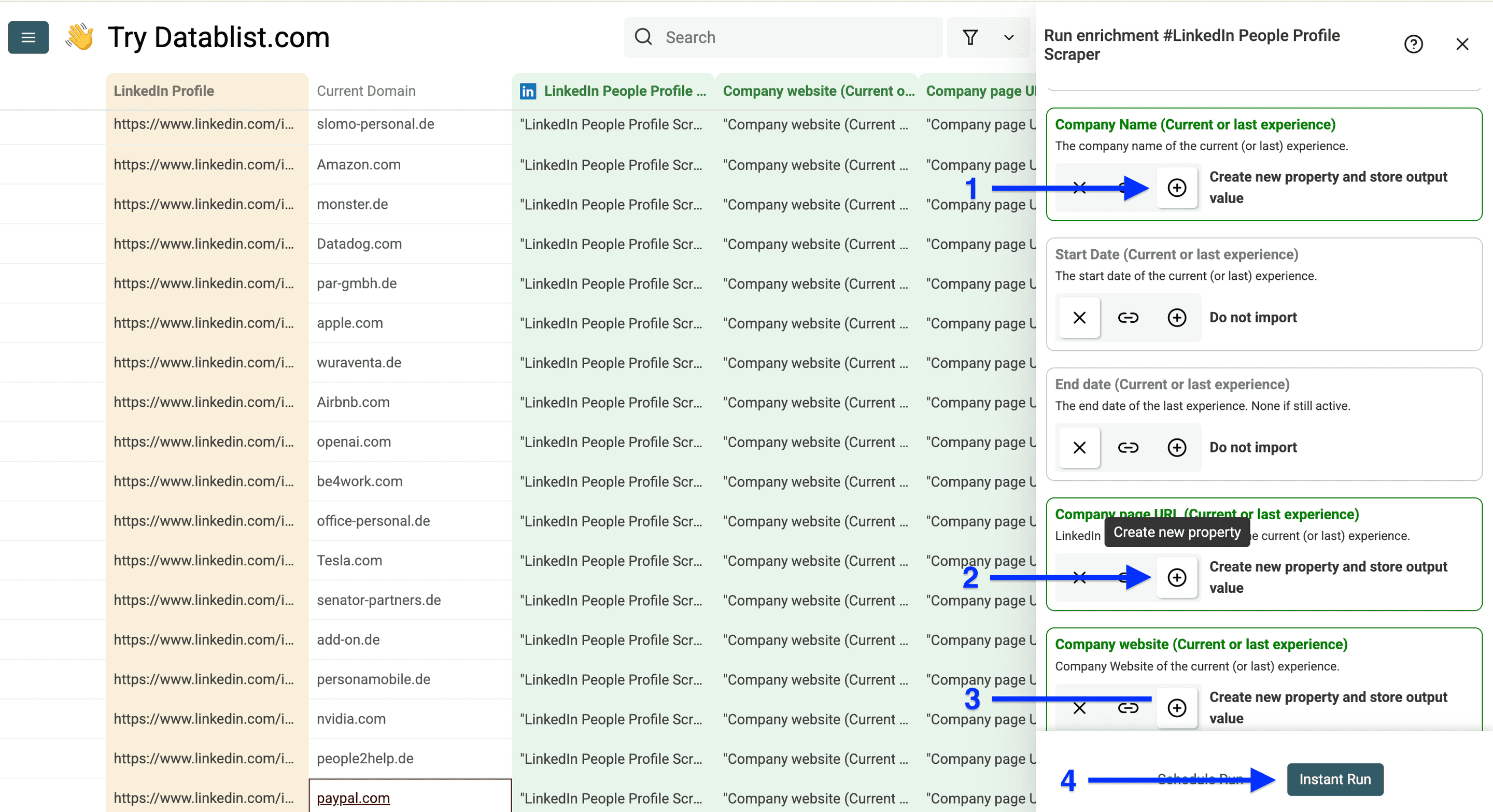 LinkedIn Profile Scraperの出力列設定