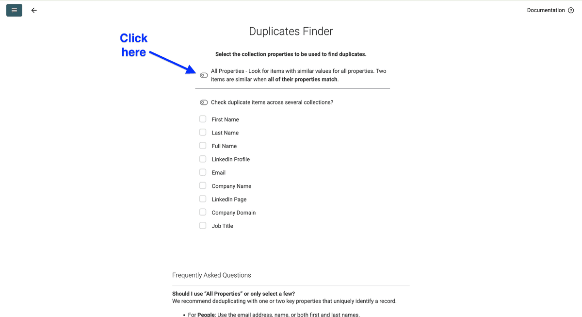 Datablist’s property configuration for deduplication