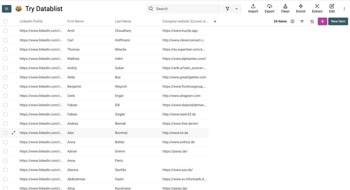 Results of Datablist’s LinkedIn profile scraper