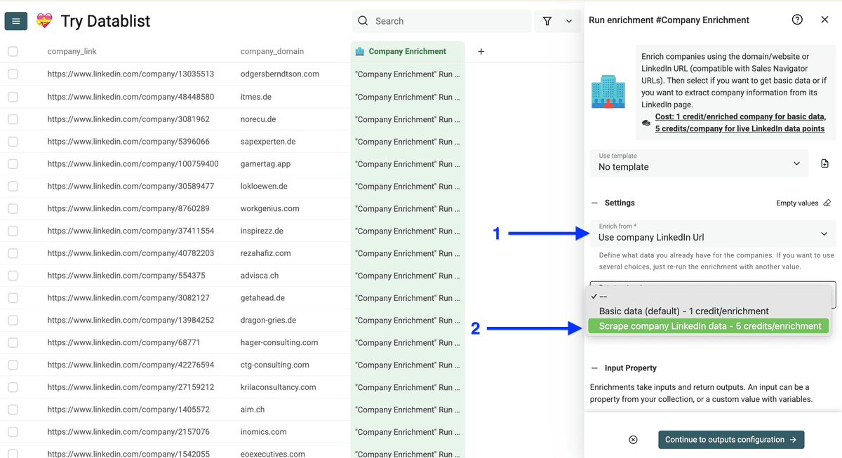 Set up of Datablist’s Company Enrichment
