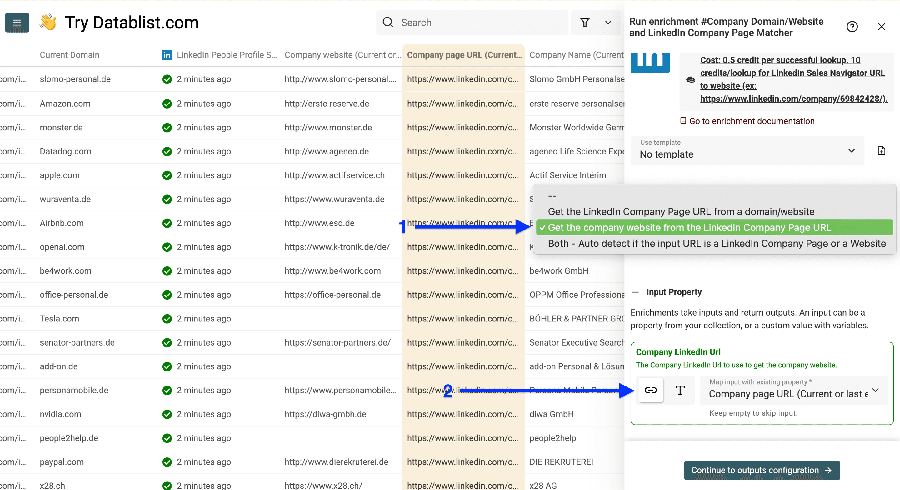 LinkedInページからドメインを探す設定