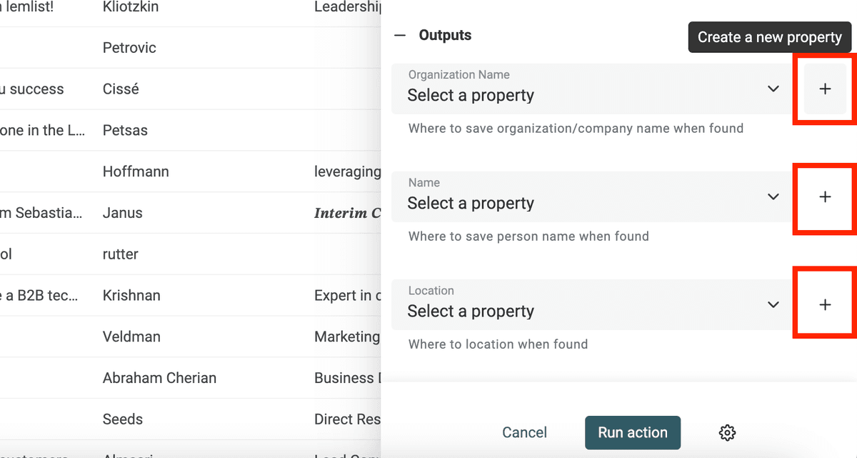 Add properties to store names