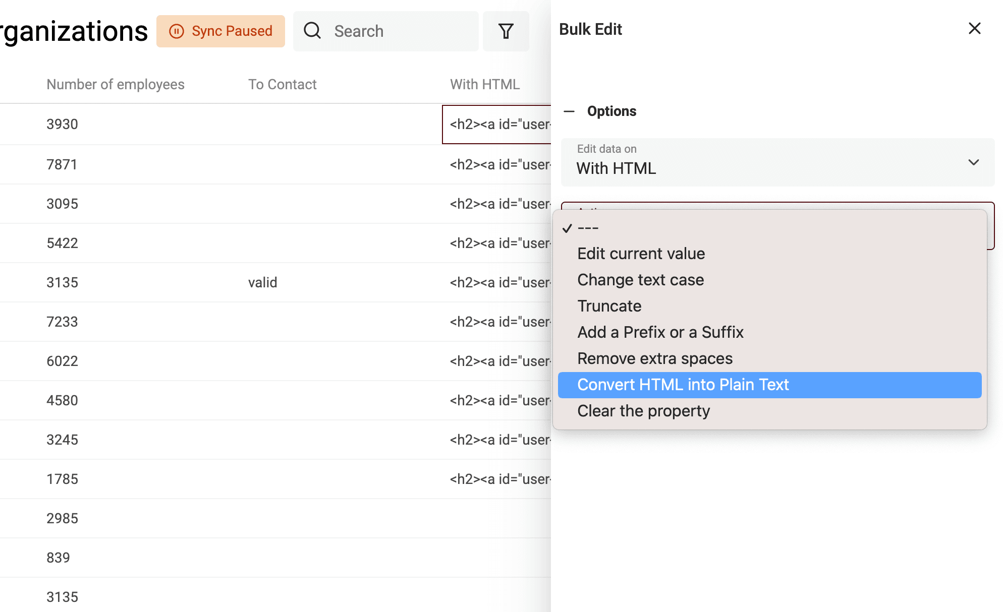Bulk EditでHTMLを変換