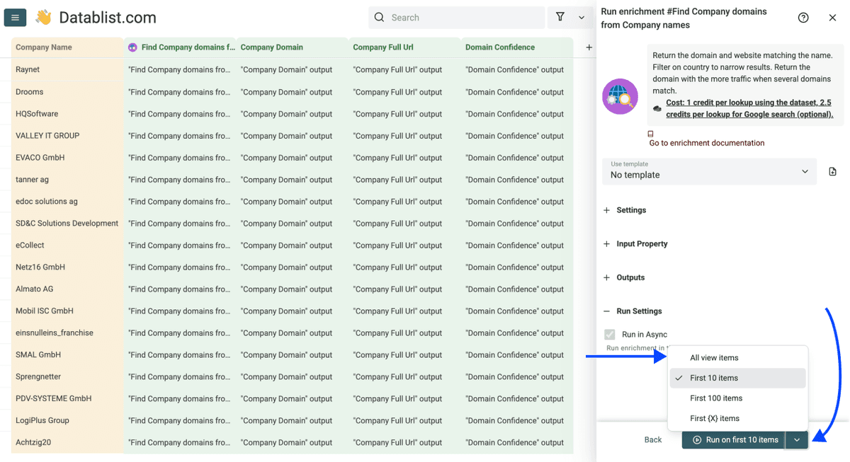 Company Name To Domain - Run Settings