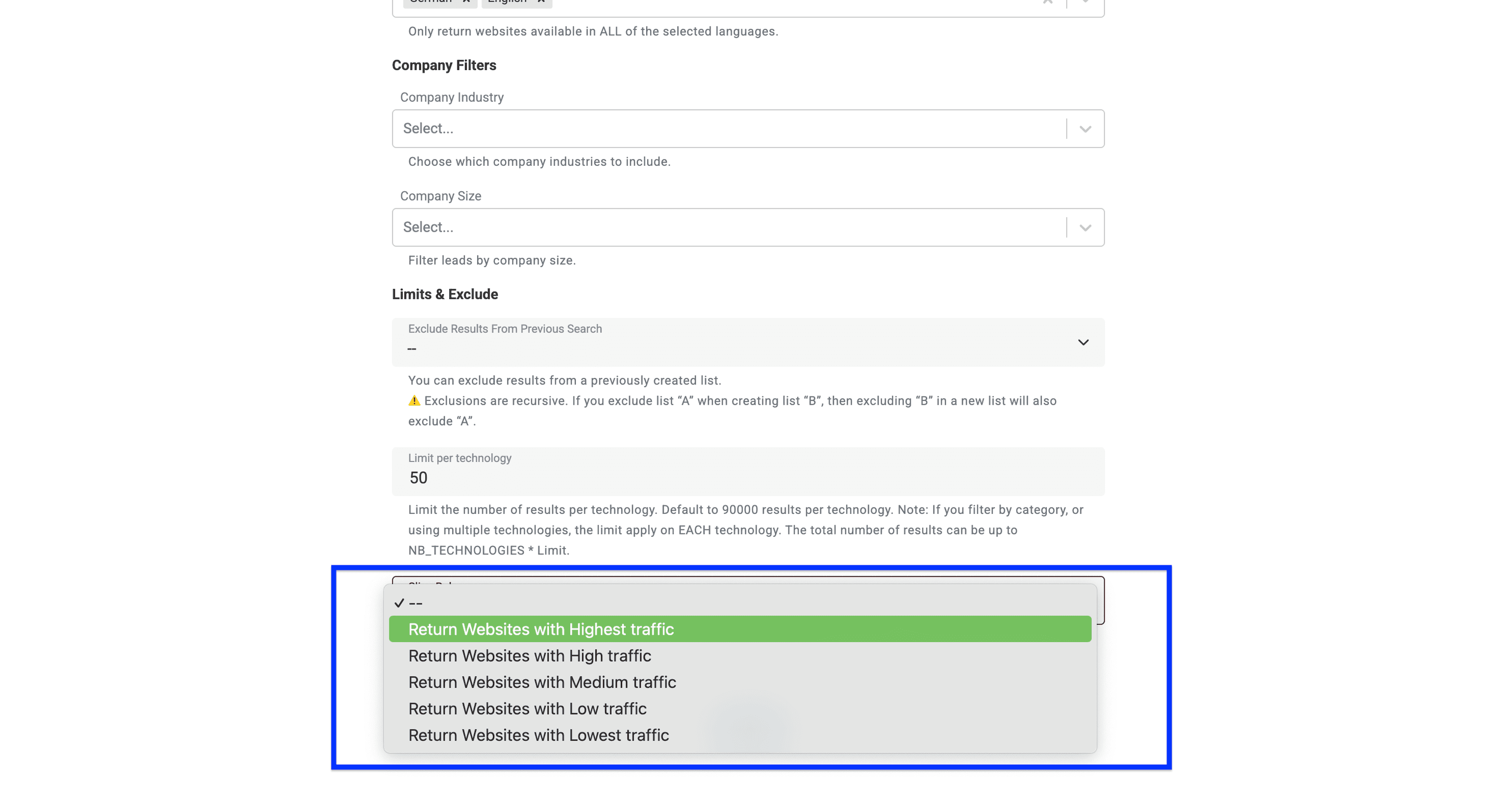 DatablistのTechnology Finder:slice rule