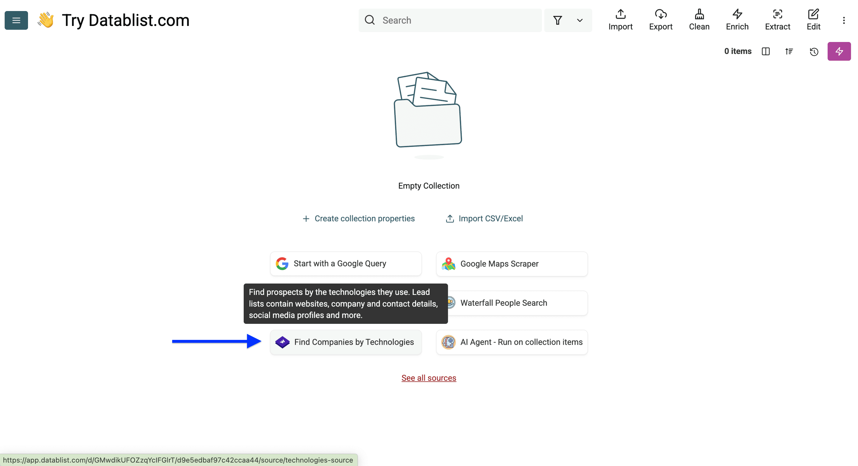 DatablistのTechnology Finder