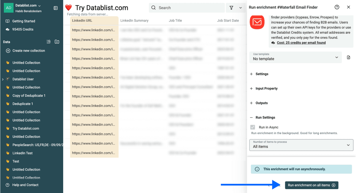 How To Scrape Emails From LinkedIn - Run Enrichment