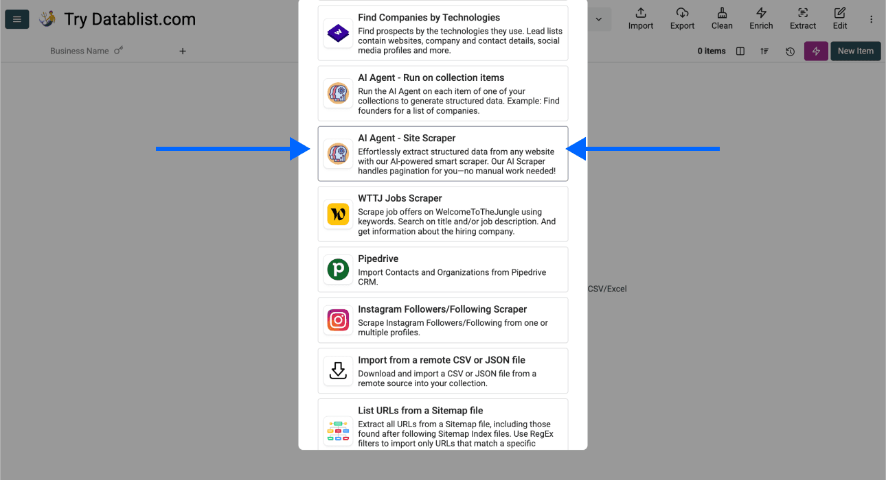 DatablistのソースとAI scraping agent