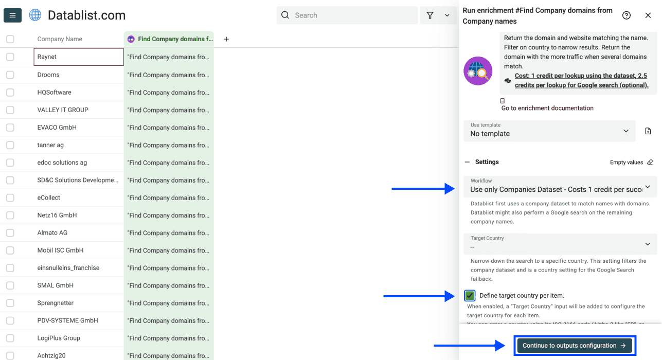 Company Name To Domain - Database Workflow Settings