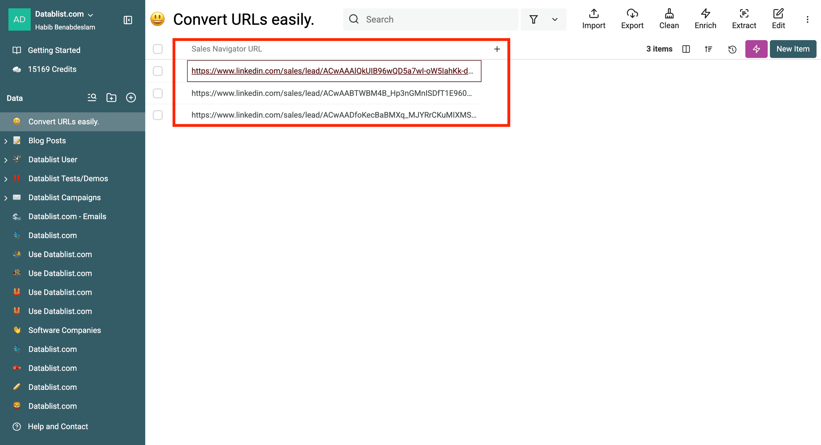 インポートしたSales Navigator URL