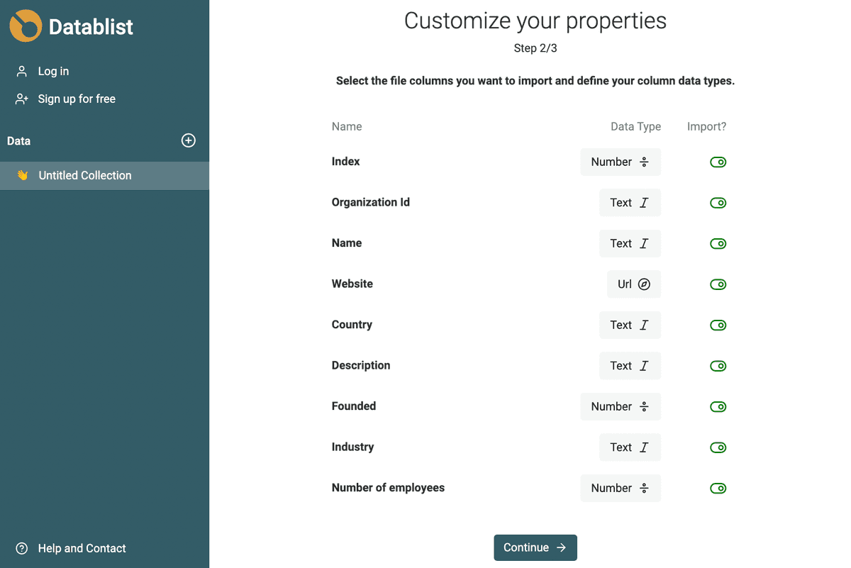 Configurer le type de données