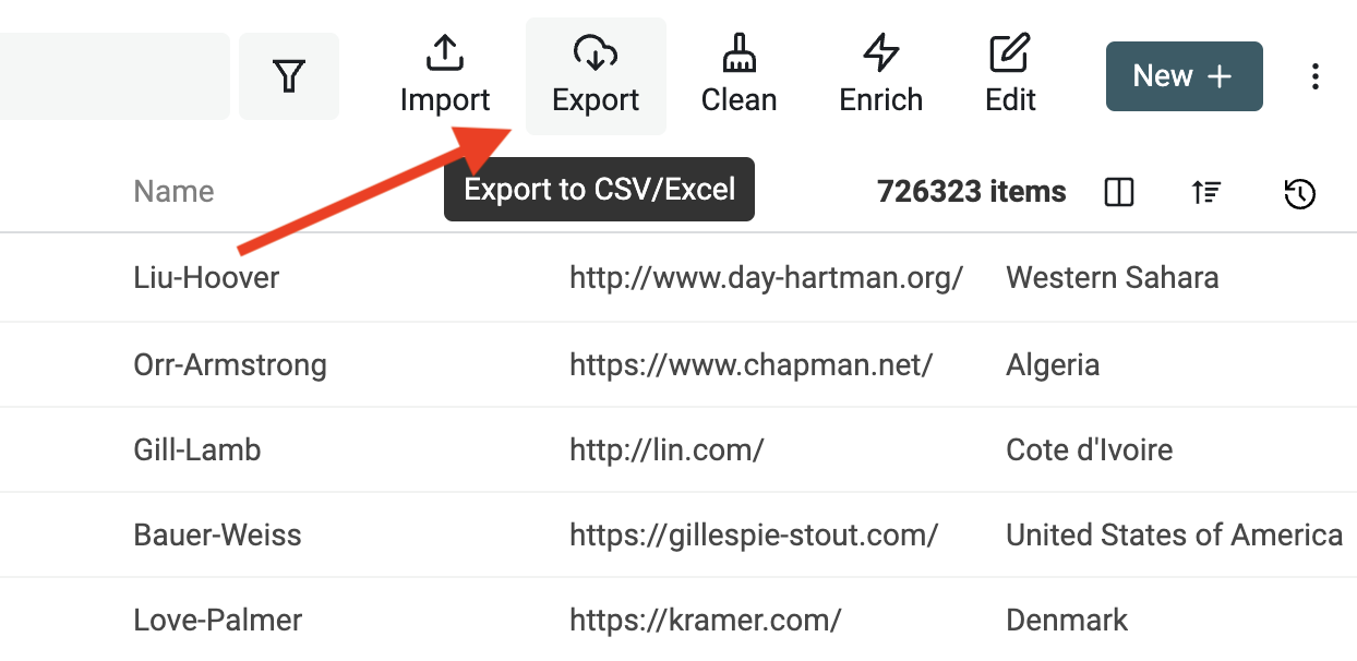 Export data in CSV or Excel
