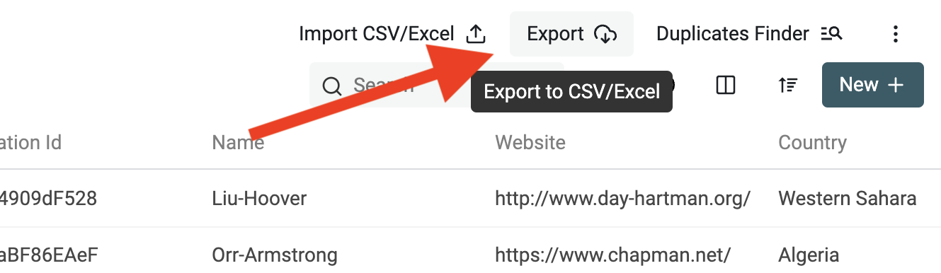 Export data in CSV or Excel