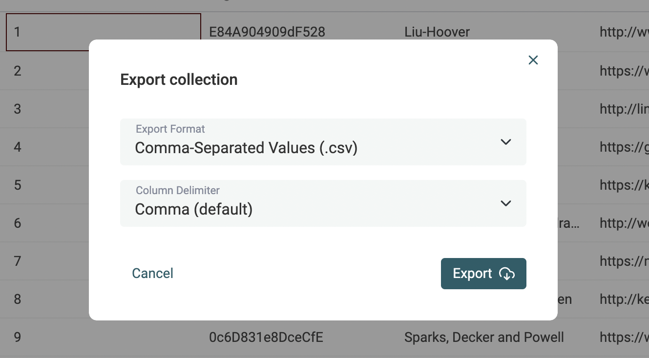 Configure export options