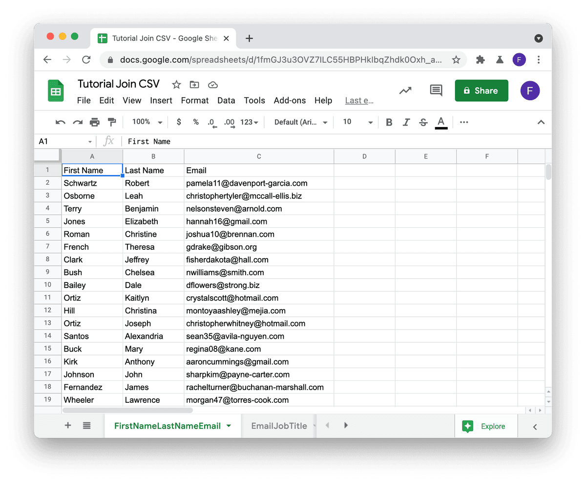 File CSV importati in Google Sheets