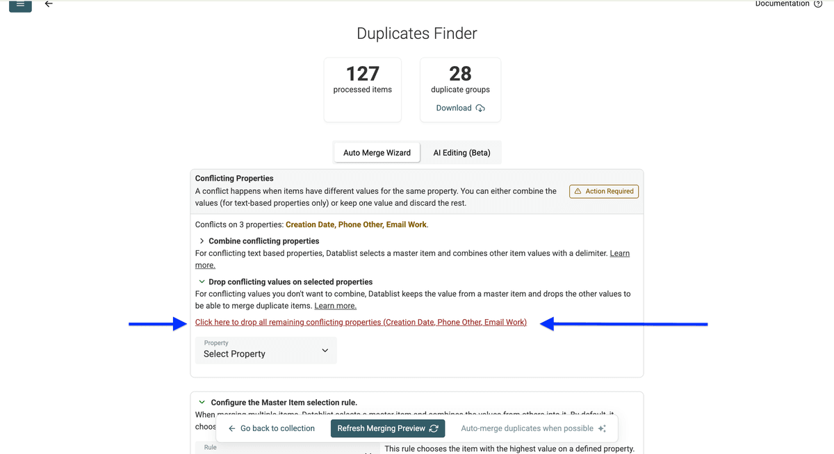 Réglage des propriétés conflictuelles pour dédoublonnage de contacts Apple