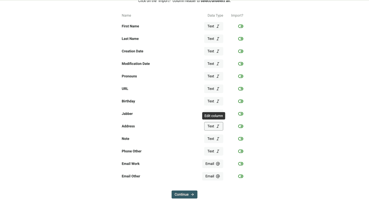 Configuration des propriétés à l’import dans Datablist