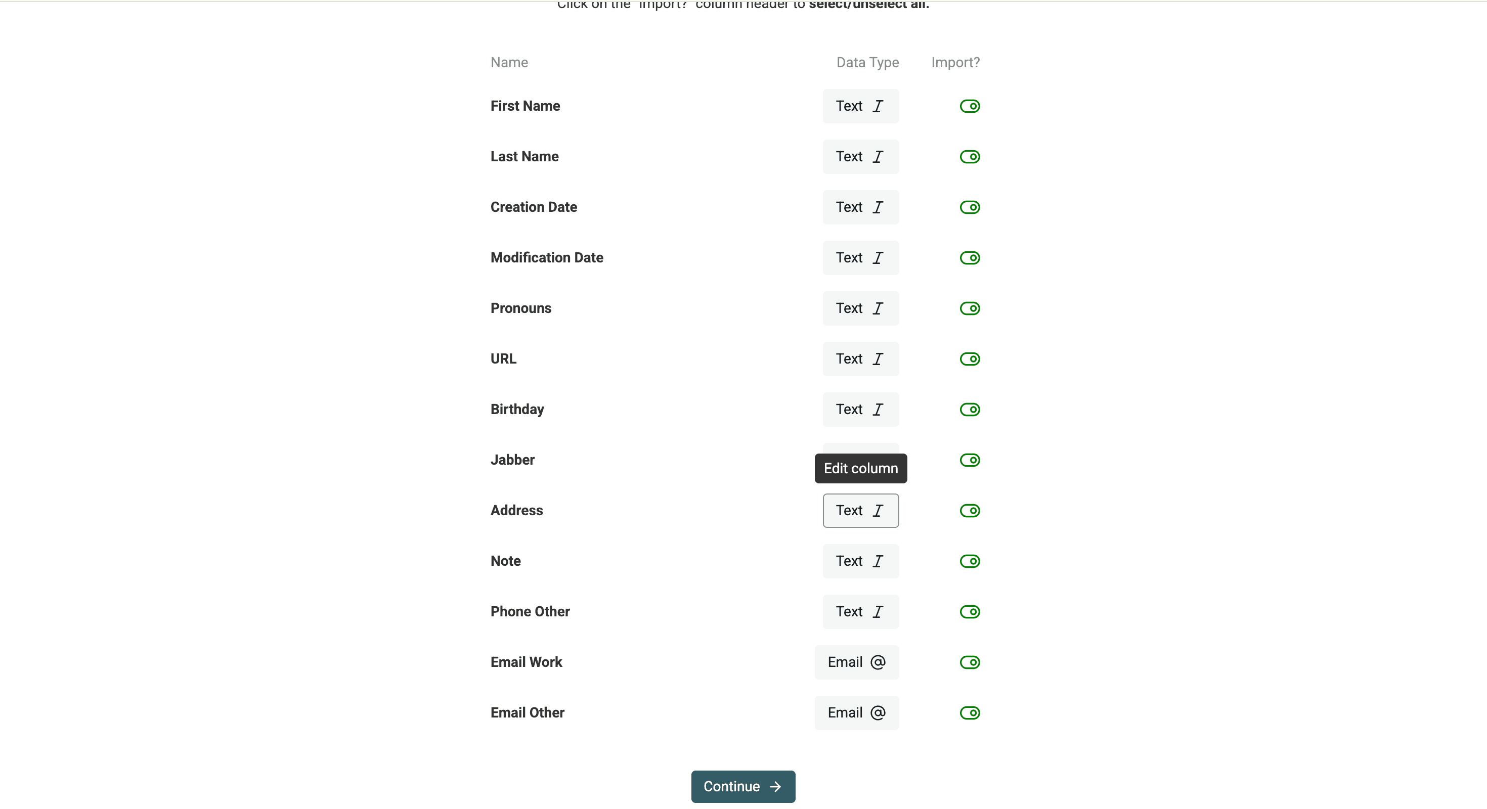 Contacts import and property configuration in Datablist