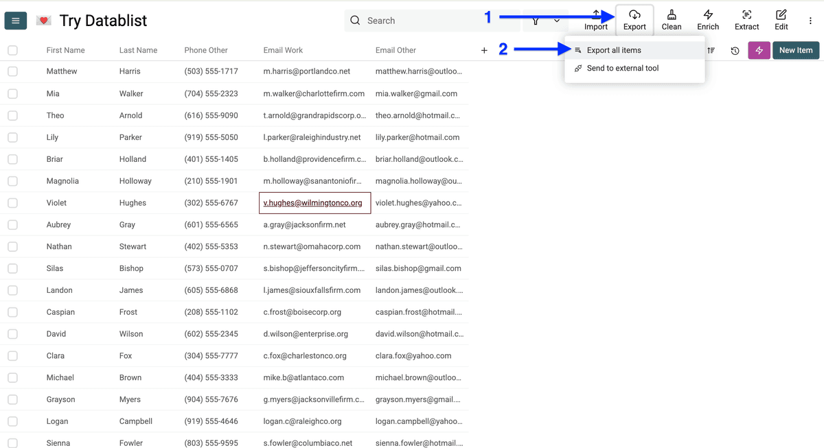 Exporter sur Datablist, CSV ou autres outils