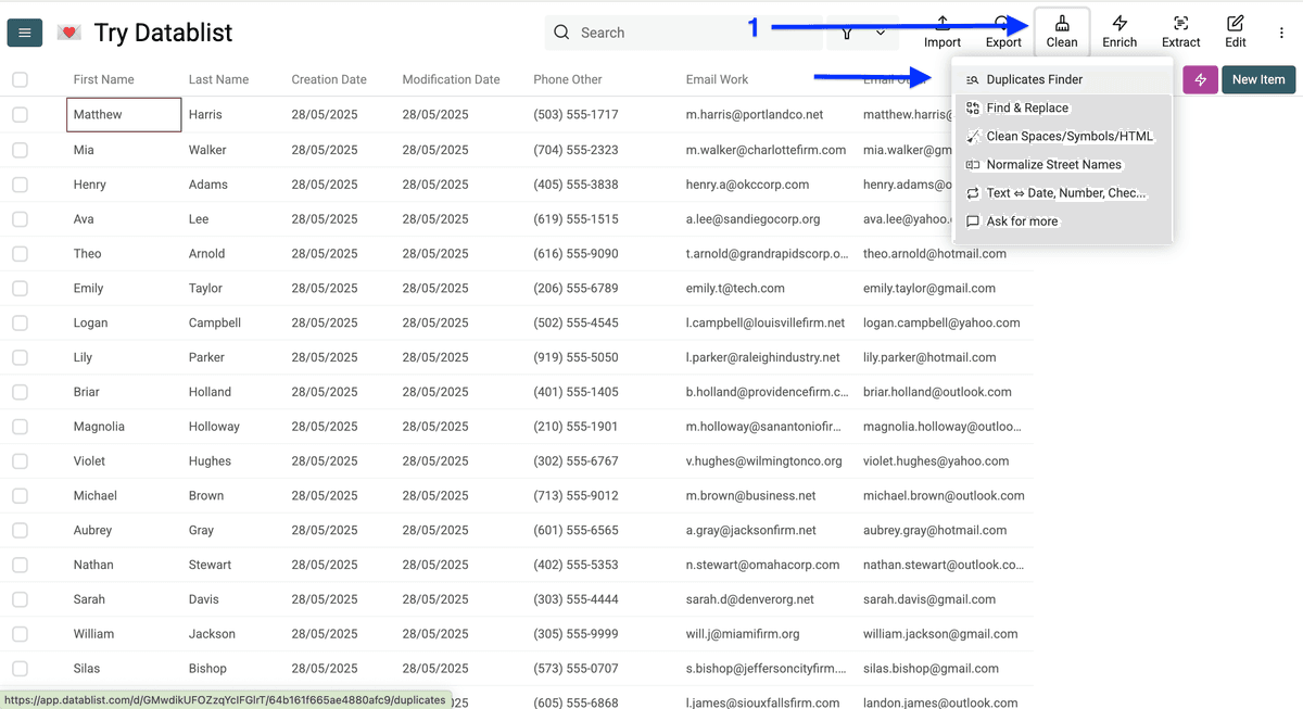Vue collection Datablist et début du dédoublonnage