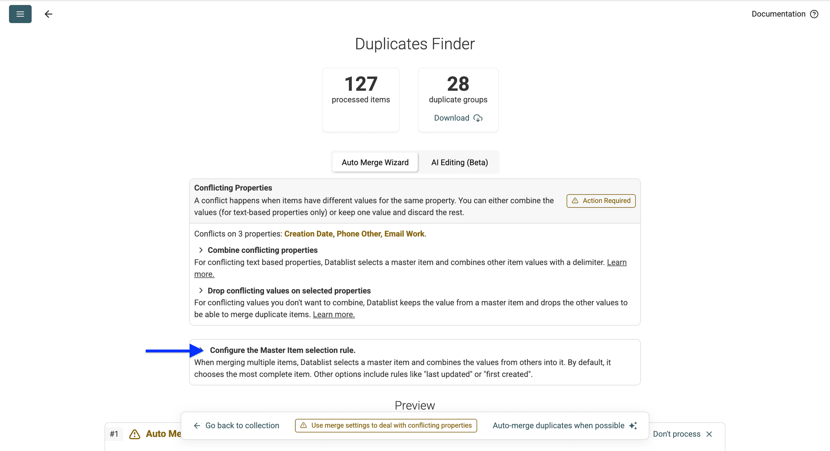 Datablistが検出した28件のApple重複連絡先