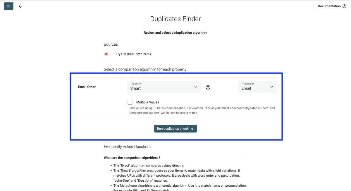 Paramètres de traitement des doublons pour contacts Apple dans Datablist