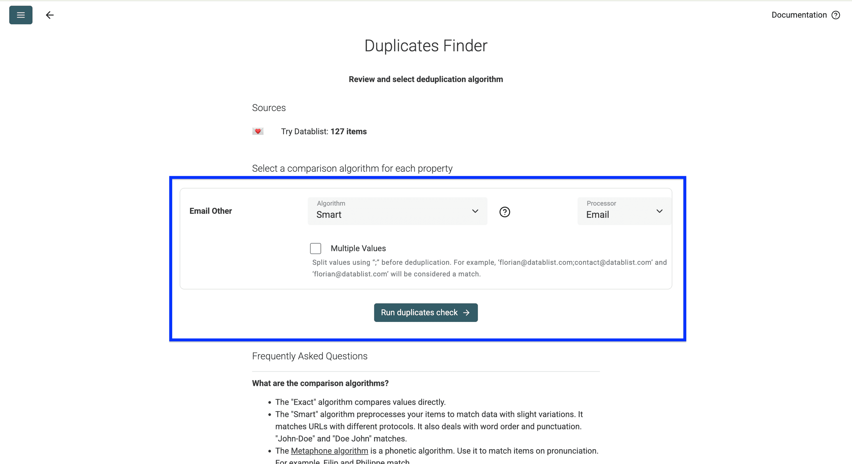 DatablistでApple連絡先を処理する重複設定