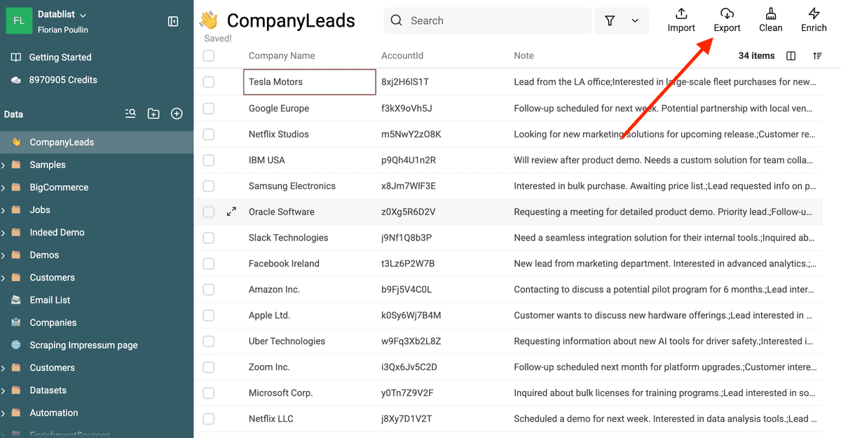 Export the Cleaned List