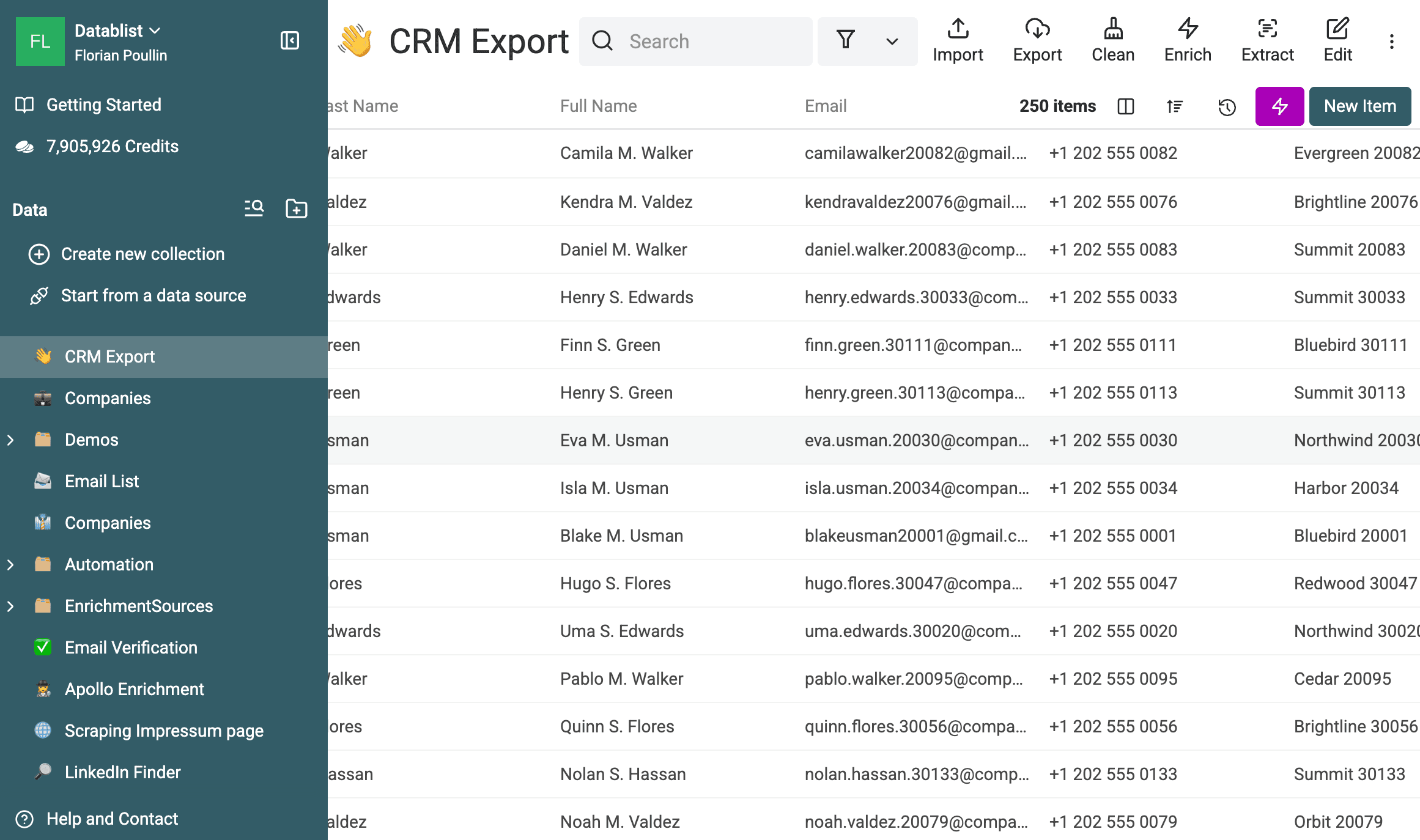 250件のアイテムを含む参照コレクション「CRM Export」